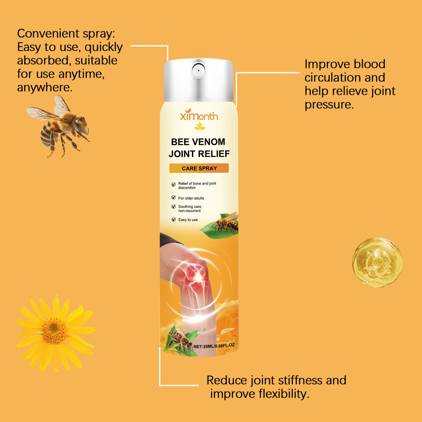 Ximonth Bee Venom Joints Pain Relief Spray(BUY 1 GET 1 FREE)